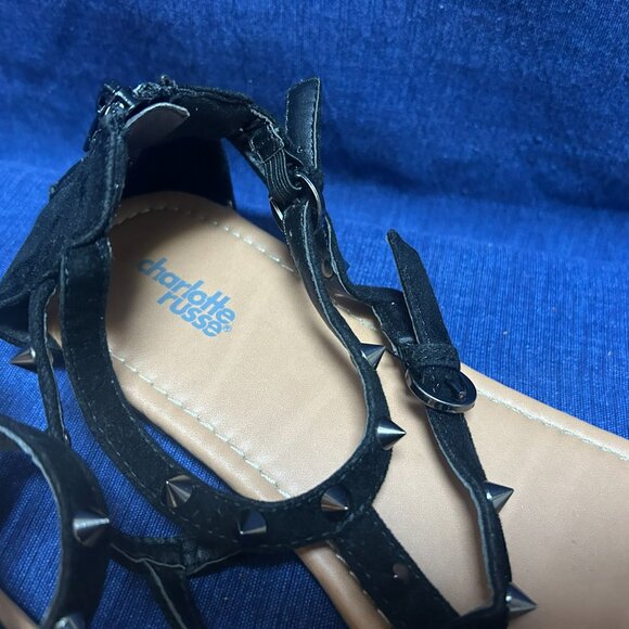 Size 9.5 Charlotte Russe Black & Chrome Spiked Studded Sandals - Picture 10 of 10